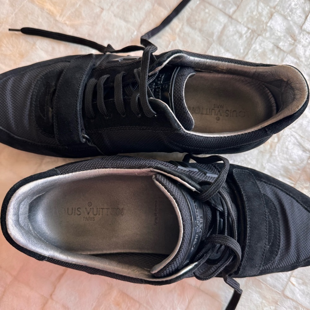 Authentic Louis Vuitton Black suede & canvas sneakers LV logo unisex trainers - Picture 10 of 14